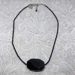 WHBM seed beaded necklace with black natural stone pendant.